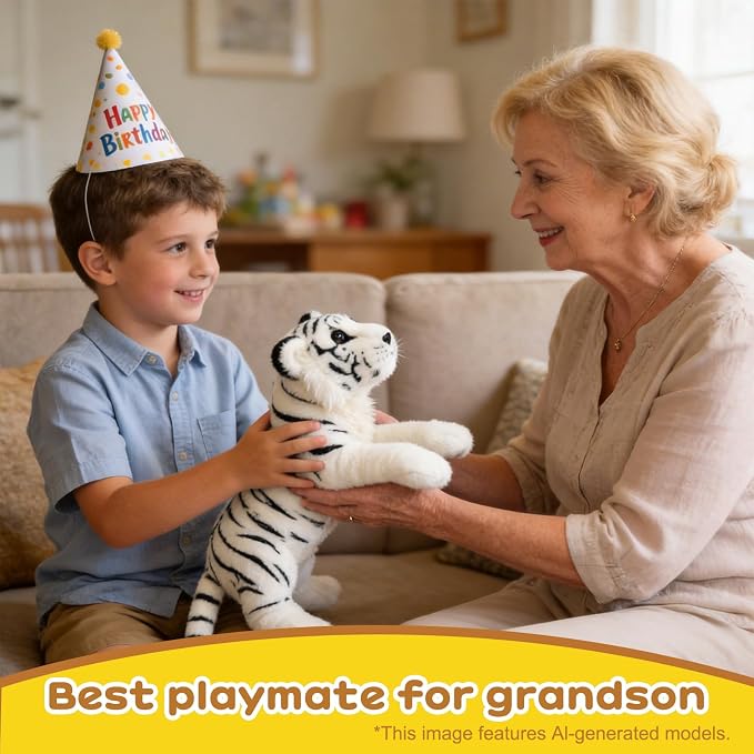 White Tiger Stuffed Animal 19" Giant Stuffed Tiger Plush Jungle Stuffed Animal Soft Plush Tiger Stuffy Simulation Cute Plushie Toys Realistic Deocr Birthday Graduation Gifts for Kids Boys