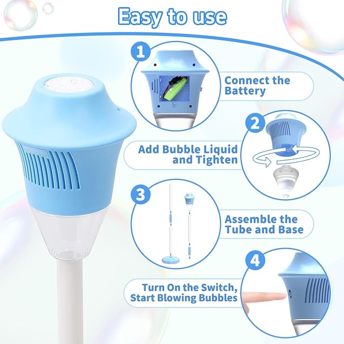 Bubble Machine for Kids, Automatic Standing Bubble Maker Machine Height Adjustable Up to 47 Inches Outdoor Battery Bubble Machine with Light/Music for Toddlers Birthday Party Gifts