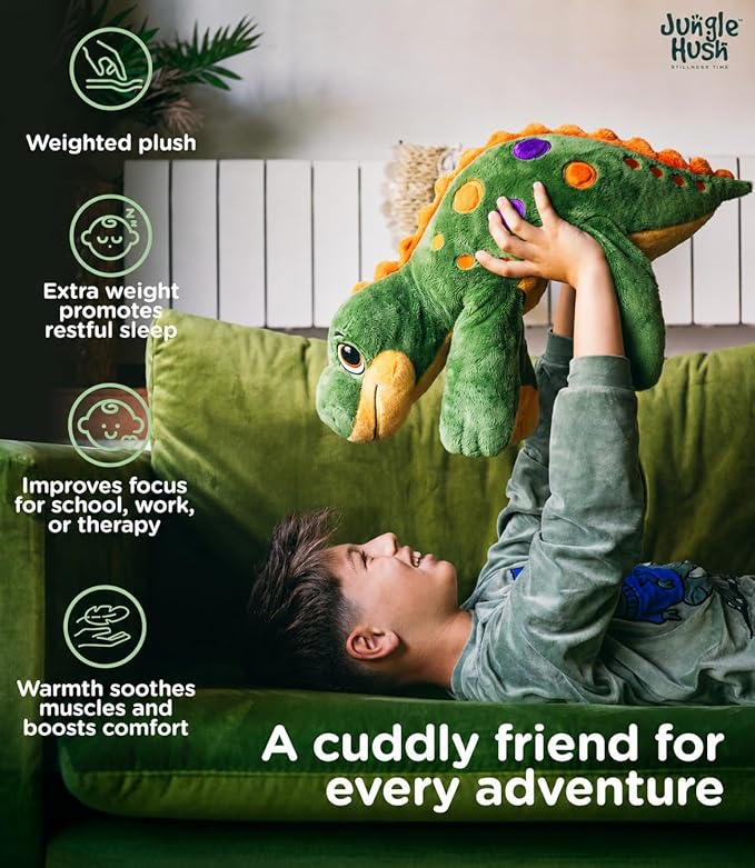 Weighted Dinosaur Stuffed Animal 5lb - Calming Plush with Removable Microwavable & Freezable Heat Pack - Unscented Sensory Toy for Kids & Adults - Soft Dino Companion for Relaxation & Comfort