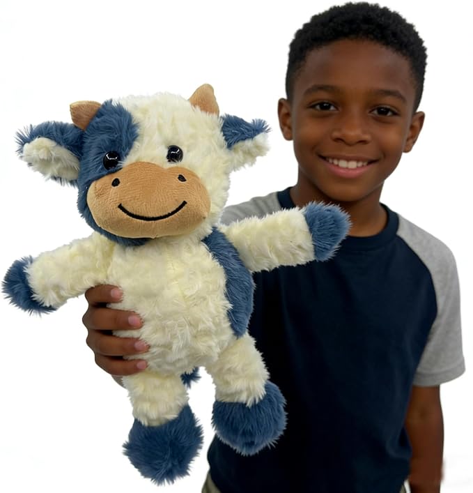YUKOUQIAN Cow Stuffed Animal Cow Plush Doll Toy 11.8 inch for Girls Boys (Stand Cow Shen blue1)