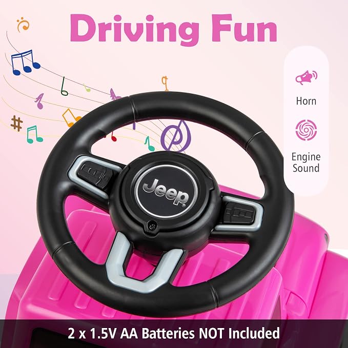 INFANS Kids Ride On Push Car, Licensed Jeep Foot-to-Floor Sliding Toddler Toy with Engine Sound, Horn, Under Seat Storage, Baby Walking Racer Gift for Boys Girls Age 1.5-3 (Pink)