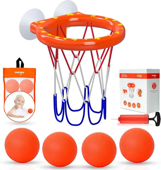 Bath Toys – Bathtub Basketball Hoop for Toddler | Bath Toys for Kids with 4 Mold-Free Balls and Strong Suction Cups Basketball Hoop | Toddler Shower Toys and Fun Bathtub Toys for Boys and Girls