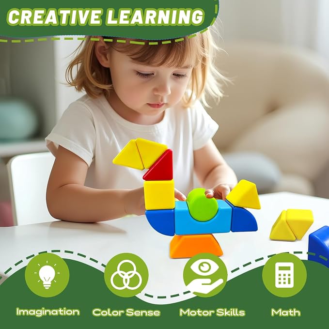 Pairez Toys Magnetic Stacking Blocks for Kids, 1.65 Inch Large Magnetic Cubes & 8 Shapes, 20 PCS Magnet Toys, Montessori & Sensory Building Toys for Boys & Girls Ages 3+
