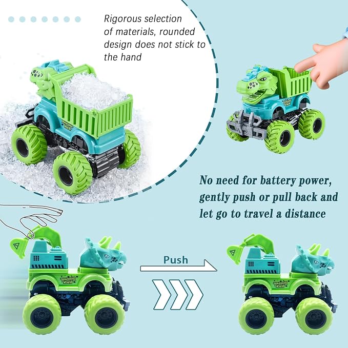 Dinosaur Monster Truck Toys for 3 4 5 Year Old Boys, 2 Pack with 6 Mini Dinosaur Figures, Monster Trucks for Boys Ages 3-4-5-7, Toys for Kids 3-5 Years Birthday /Christmas