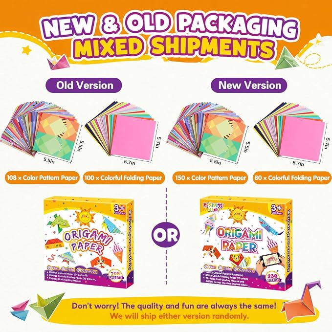 Pigipigi Kids Craft Origami Paper Kit for Kids Ages 5-8 8-12, with Guiding Book, 230 Sheets DIY Art and Crafts Supplies, Colorful Folding Papers Set Projects Gifts Activity for Boy Girl Toys(Cartoon)