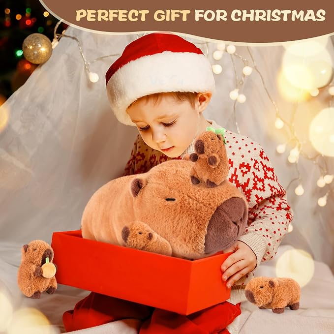 SuzziPals 5-in-1 Capybara Stuffed Animals with Babies Inside, 5Pcs Set Capybara Plush with Mommy & 4 Babies, Soft Pillow Plushies Decor, Cute 3 to 8 Year Old Girl Gift, Imaginative Play Toy (Capibara)