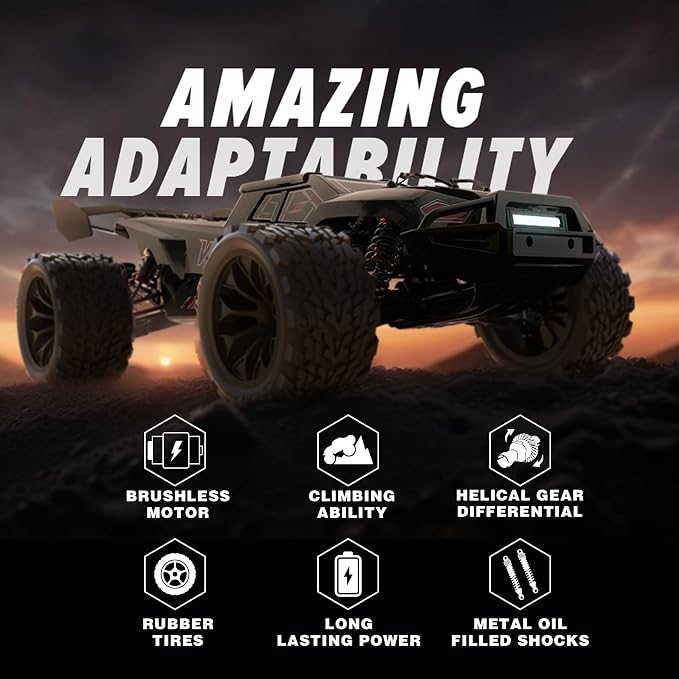 Hosim Mini 1/8 RC Truck for Adults Fast 50+mph, Vortan Electric RTR Brushless RC Cars All Terrain 4WD Off Road Hobby RC Car Waterproof Remote Control Car for Snow/Sand/Beach Toy Gift with 3S Battery