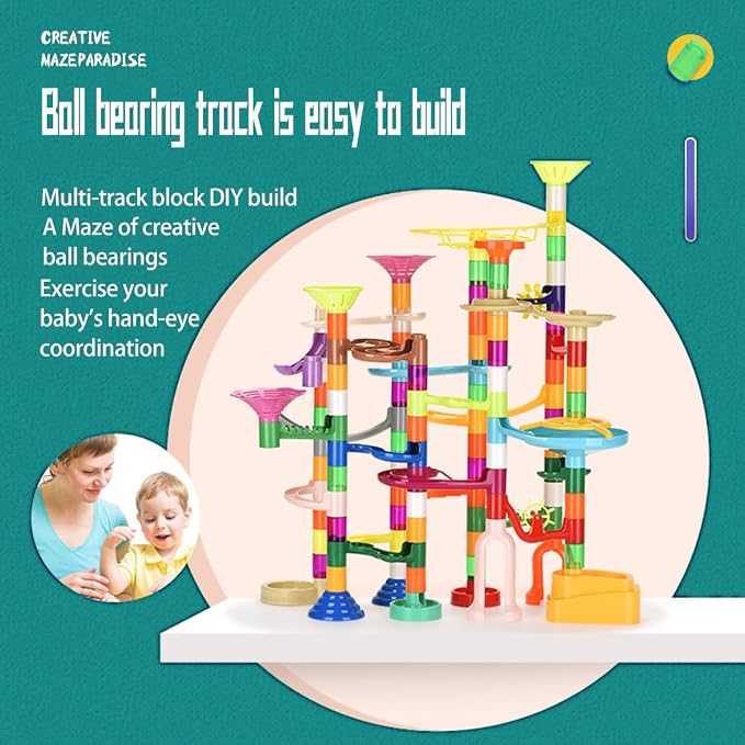 Marble Run for Kids Ages 4-8-12-150pcs Sturdy Building Toys - Amazing Fun Valentines Boys Girls Gifts - Magic Tracks - Glow in The Dark - Mindware - Marbles for Kids