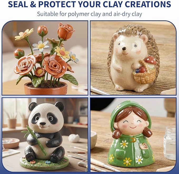OSBANG Air Dry Clay Glaze and Tools Kit, 100ml Gloss Clear Varnish with 29-Piece Clay Sculpting Set, Protective Top Coat for Polymer Clay and Acrylic Paintings, for Crafting and DIY Projects