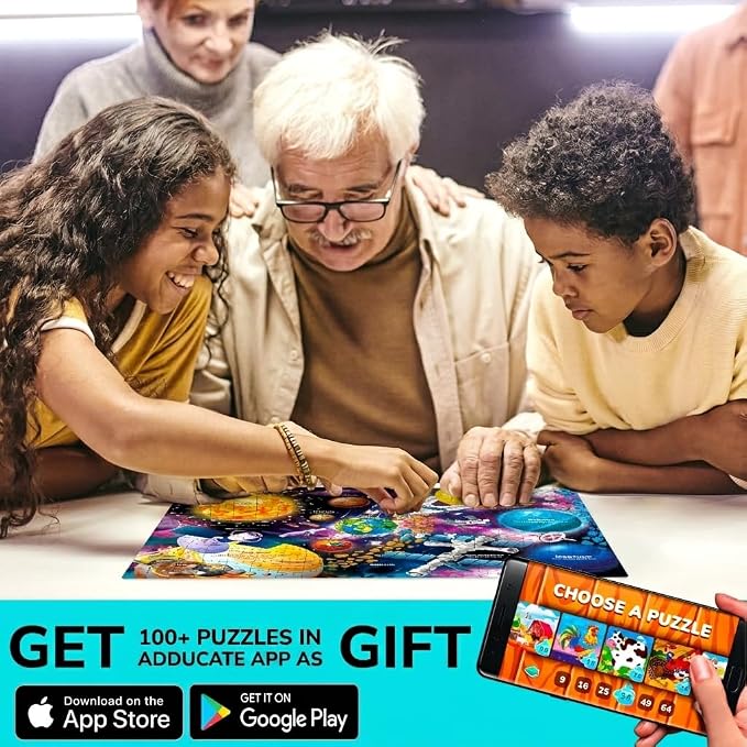 Adducate Puzzles for Adults 500 Pieces - 3 Set Floor Puzzles for Adults - Learning Map of The United States World Space - Educational Games - Toys for 15 Year Old Boys and Girls
