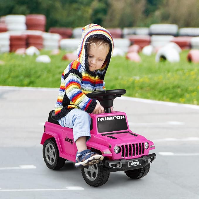 OLAKIDS Ride On Push Car, Licensed Jeep Foot-to-Floor Toddler Sliding Racer with Engine Sound, Horn, Under Seat Storage, Baby Walking Toy Gift for Boys Girls Kids Age 1.5-3 (Pink)
