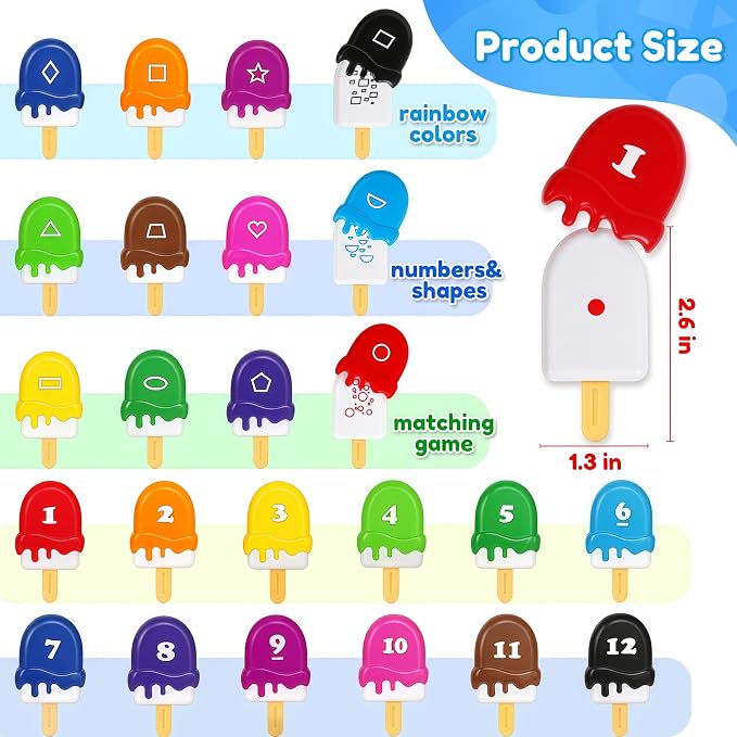 USATDD Numbers Learning Toys Number Popsicles Matching Toy Learning Numbers & Patterns Preschool Learning Activities Montessori Toys for Kids