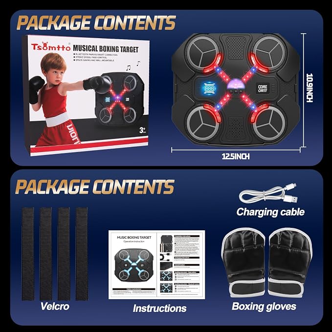 Music Boxing Machine for Kids, Wall Mounted Bluetooth Smart Punching Pad Kids Boxing Training Workout Equipment with Boxing Glove, Birthday Gifts Sport Toys for Boys Girls 5 6 7 8 9 10 11 12 Year Old