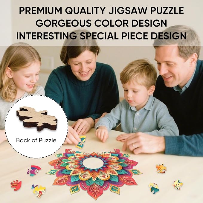 Ixfyloop Wooden Puzzles for Adults Wooden Puzzles, Mandala Wood Puzzles Adult Wooden Jigsaw Puzzles for Adults Birthday Gift Mandala Game, 500 Pieces, 17.6x17.7in
