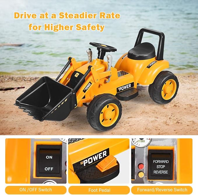 Costzon Ride on Car, Excavator Toy w/Front Loader, Horn, Forward/Backward, Controllable Digging Bucket, Digger, 6V Battery Powered Electric Vehicle Construction Tractor, Electric Car for Kids