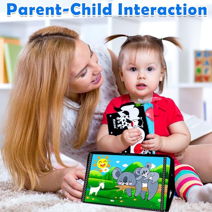 Tummy Time Toys - Baby Mirror Infant Toys Infant Toy with Cloth Book - Black and White High Contrast Baby Toys for Newborn - Montessori Sensory Toy 0 2 3 4 5 6-12 Months Babies Boy Girl Shower Gifts