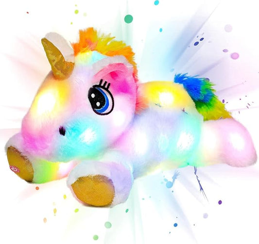 Light-up Plush White Unicorn LED Stuffed Animal Birthday Christmas Plushies Toy Gifts for Kids Toddler Girls, 15"