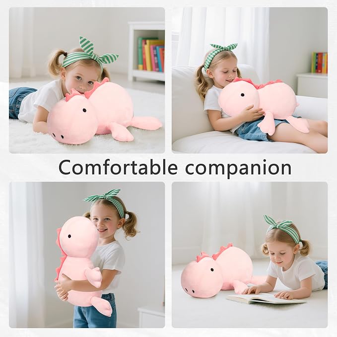 IdeaMeme 22" 3.5 lbs Weighted Dino Stuffed Toys, Cute Animals Plushie Dolls Pillow Gifts for Kids Adults (Pink)