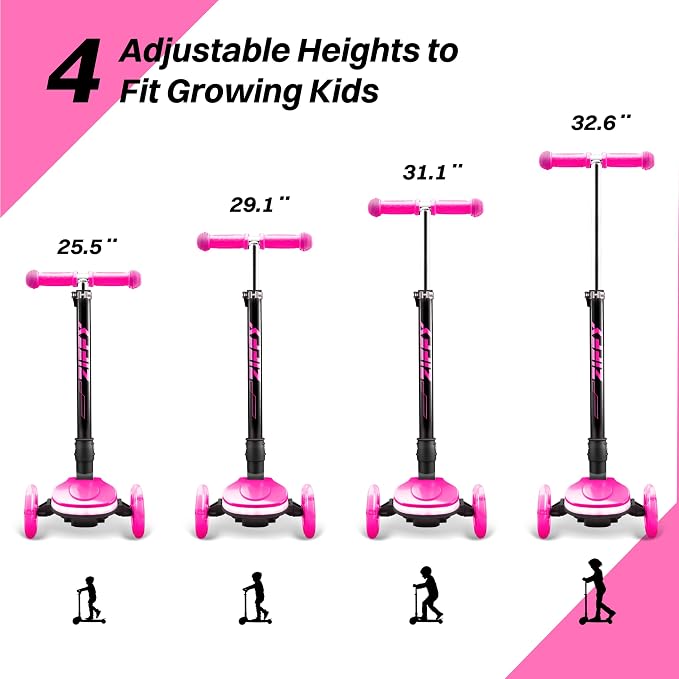 JOVA ZIFFY Light-Up Toddler Scooters for Kids 3-8, 3 Wheel Kids Scooter for Boy Girl 110lbs, 20 Dynamic LED Lights, 4 Adjustable Height Ride-on Kick Scooter, Lean-to-Steer Anti-Slip Wide Deck