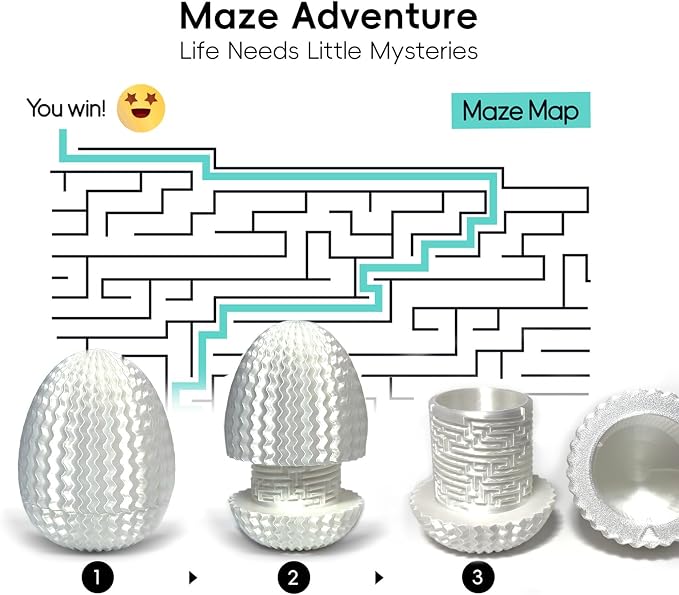 Money Puzzle Box for Cash Gift Card Holder - Reusable Secret Safe with 4 Unique Maze Egg Designs, 3D Printed Brain Teaser Game for Teens Adults, Easter Birthday Christmas Stocking Stuffer (White)