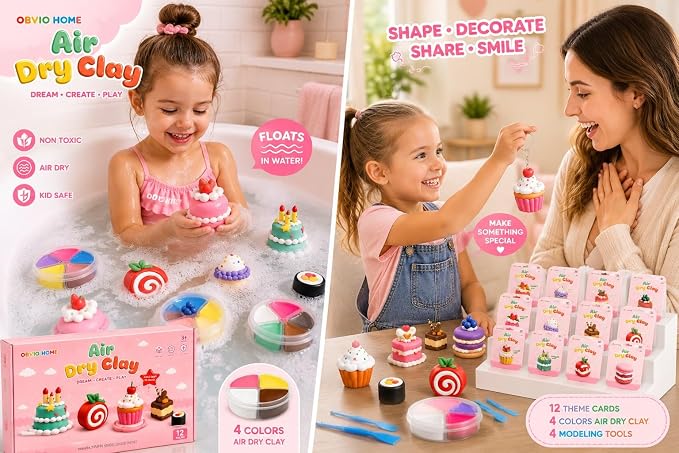 Air Dry Clay for Kids - 12 Dream Dessert Designs Modeling Clay Kit - Model Sculpting Set, Ultra Soft Safe & Non-Sticky | DIY Crafts, School Projects & Party Favors for Boys & Girls
