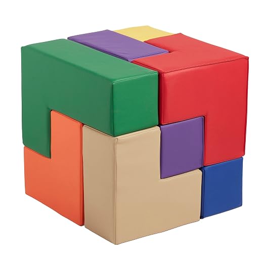 ECR4Kids SoftZone Brainy Building Blocks Puzzle Set, Beginner Playset, Assorted, 7-Piece