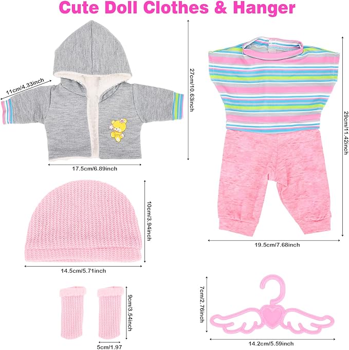 5 Pieces Baby Doll Clothes & Accessories with Outfit, Hat, Coat, Socks, Hanger for 14-16 inch Baby Dolls and 18 Inch Girl Doll(Doll NOT Include)