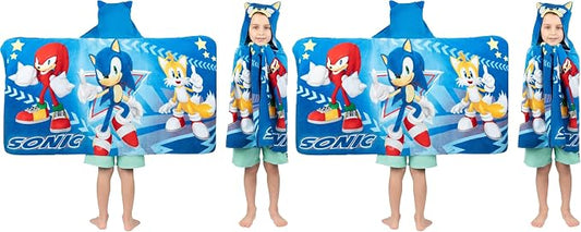 Franco Sonic The Hedgehog,Anime,Bath/Pool/Beach Soft Cotton Terry Hooded Towel Wrap,24 in x 50 in Kids,(Pack of 2)