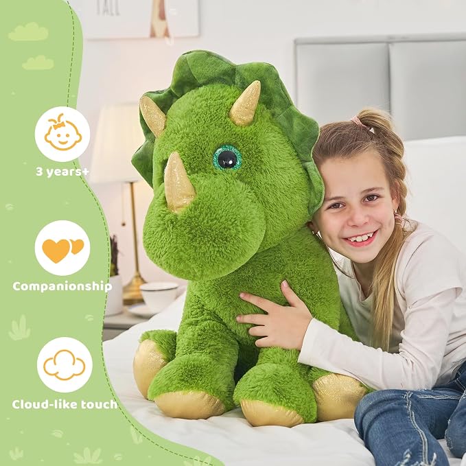 Muiteiur 24.4 Inch Dinosaur Stuffed Animal, Giant Triceratops Stuffed Animal, Soft Dinosaur Plush Toy,Gift for Kids Boys Girls,Green