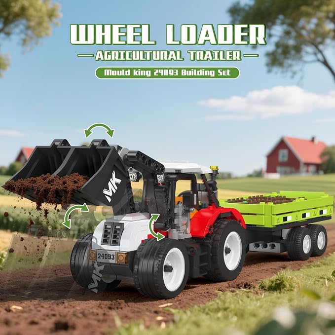 Mould King 24093 Farm Wheel Loader Building Sets, 504+ Pieces Mini World City Series Construction Sets, Farm Toys for Boy Age 8+