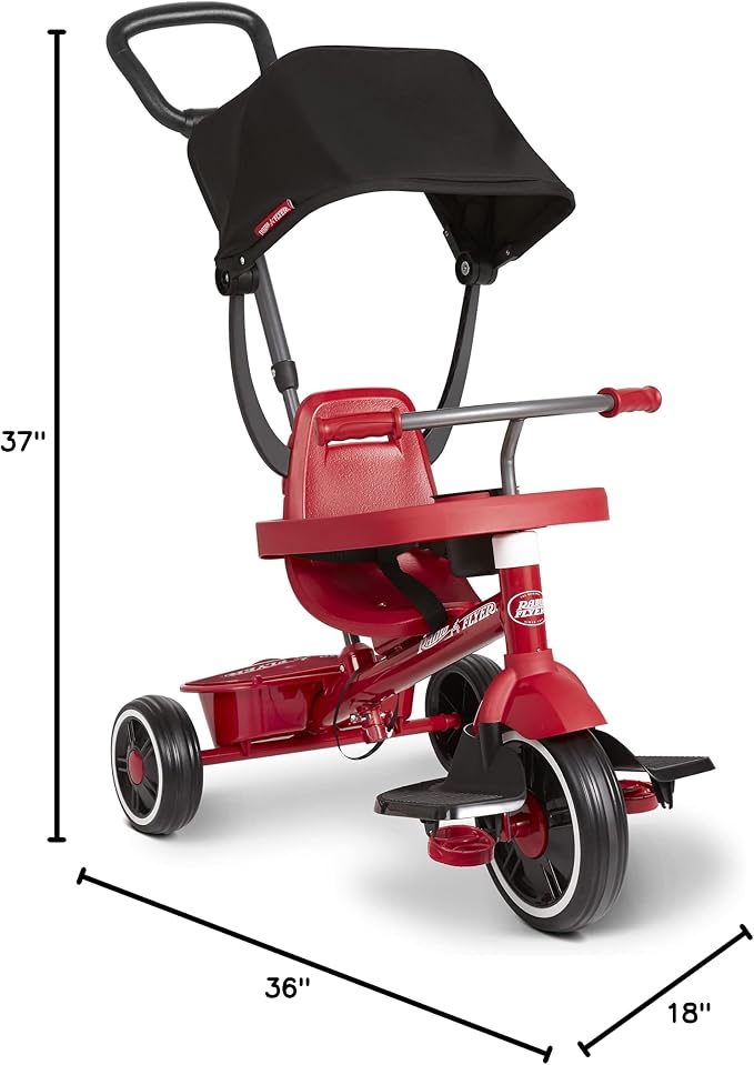 Radio Flyer 4-in-1 Stroll 'N Trike, Ages 1-5, Toddler Tricycle & Stroller, Foam Tires, Push Handle, UV Canopy, Removable Tray & Seatbelt, Amazon Exclusive