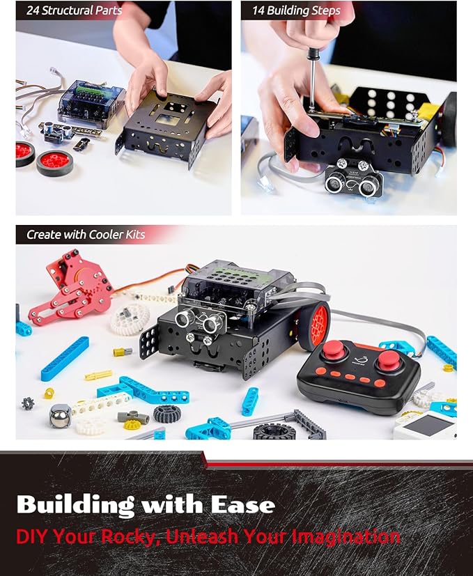 WhalesBot Rocky Coding Robot Car Kit for Kids 8-12 12-16, STEM Educational Engineering Toy, Scratch Python C Programming & Remote Control, Science Gift for 8 9 10 11 12+ Year Old Boys Girls