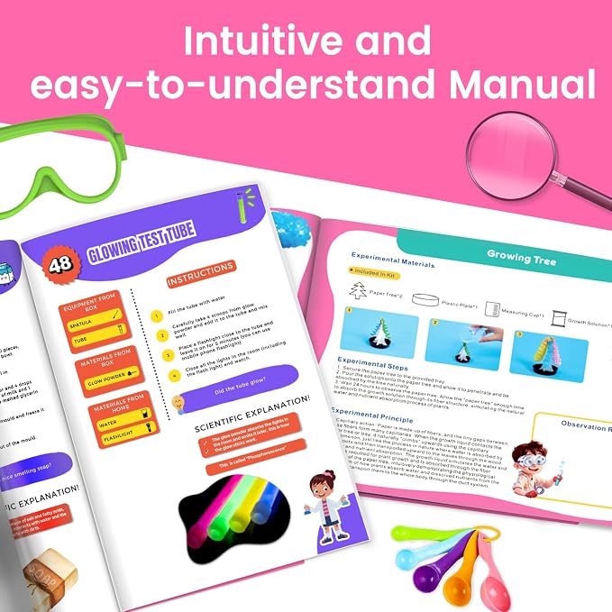 Girls Science Kit for Kids 8-12, 250+ Science Experiments Stem Toy Learning & Educational Projects with Chemistry Set, Crystal Growing, Volcano Science Kit