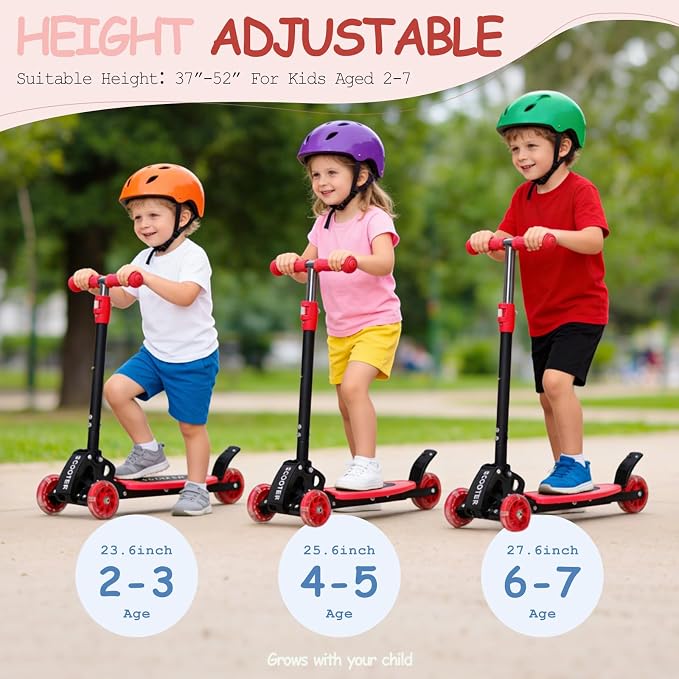 Toddler Scooter, 3 Wheels for Kids 2-7 Year Old LED Lighted, Folding Lean-to-Steer Kids Scooter with 3 Adjustable Handlebar for Boys Girls, Blue