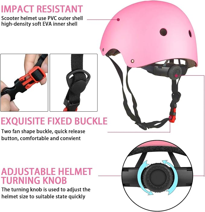 WayEee Kids Bike Helmet Set Skateboard Knee Pads, Helmet Pad Set Protective Gear Set Adjustable for Girls Kids 3-14 Helmet Elbow Pads Wrist Guards for Sport Cycling Bike Roller Skating Scooter