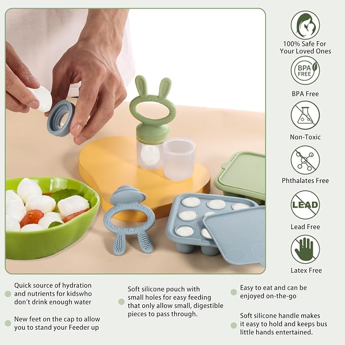 Easter Bunny Baby Breastmilk Popsicle Molds & Baby Fruit Feeder,Infant Food Freezer Tray Storage Containers, Silicone Teething Pacifier Feeder and Teether for Babies,Silicone Feeder