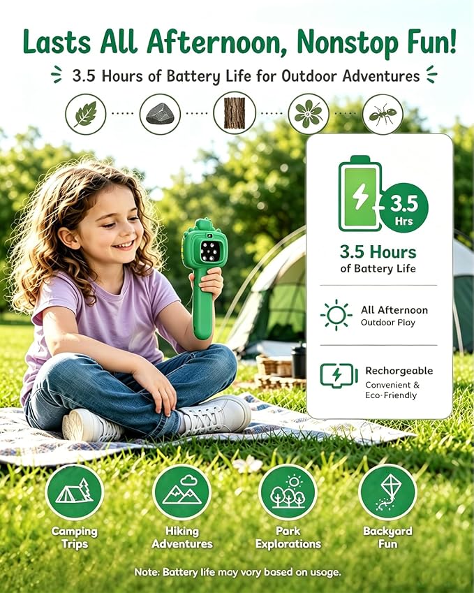Outdoor Portable Kids Microscope: 100g Lightweight Pocket Design Magnifying Camera for Travel – 3.5H Rechargeable Battery & 6 LEDs for Anytime Exploration – 1s Quick Auto Focus