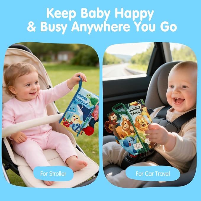 hahaland Baby Toys 0-6 Months - Crinkle Books for Babies 2-Pack, Soft Cloth Sensory Touch Feel Baby Book 6-12 Months Infant Montessori Toys 0-3 Month Newborn Baby Boys Gifts 3-6 Months Travel Toys