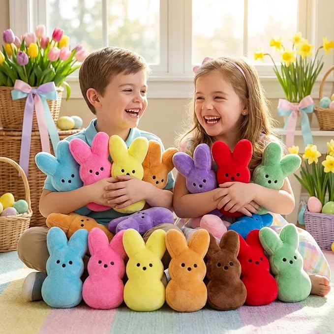24PCS Easter Stuffed Bunny Plush Toys,Easter Bunny Bulk Stuffed Animals Plushie,Easter Basket Stuffers Egg Fillers