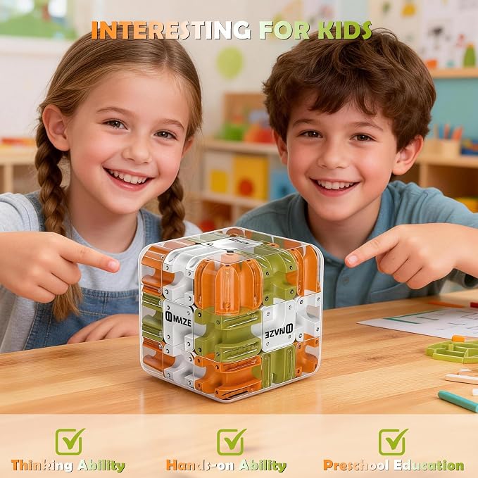 3D Labyrinth Puzzle Maze Cube - 3D Cube Puzzle for Kids 5-8 8-12, Improve Spatial Recognition and Cultivate Logical Thinking, Portable Brain Teaser for Kids & Adults (Ages 5+)‌ Boys & Girls Gifts