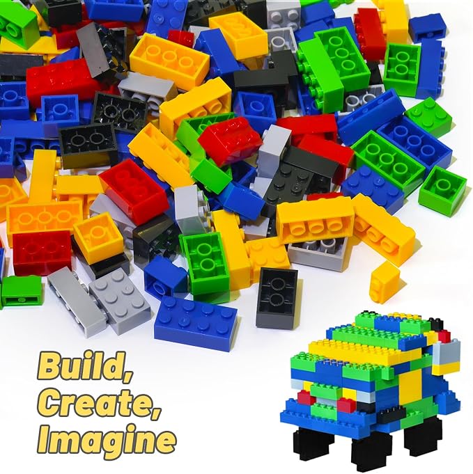 Pairez Toys 1000 Piece Blocks for Building, Bulk 2x4 Basic Bricks Building Set, Compatible with All Major Brands, STEM Building Toys for Kids Ages 4 5 6 7 8 (Classic)