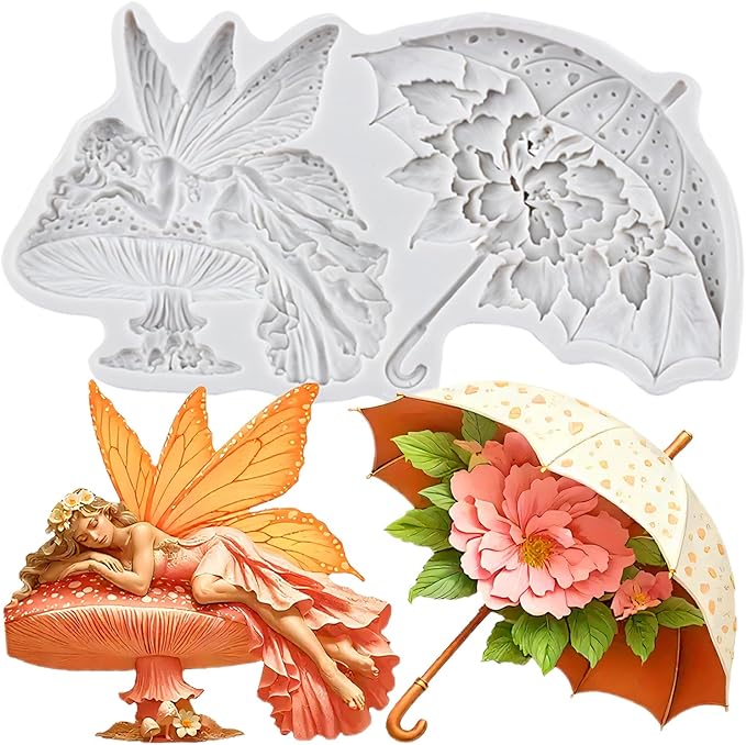 Flower Fairy Polymer Clay Molds Fairy Mushroom Umbrella Silicone Mold for DIY Crafts Epoxy Resin Casting Polymer Clay Tools Craft Air Dry Jewelry Making