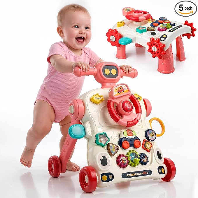 TOY Life Baby Push Walker, Activity Center Baby Girl Walker Toy with Steering Wheels, Sit to Stand Learning Walker Baby Toys 6-12 Months, Walking Toys for 1 Year Old Girl Boy Toddler