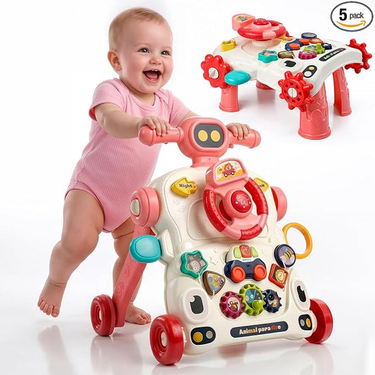 TOY Life Baby Push Walker, Activity Center Baby Girl Walker Toy with Steering Wheels, Sit to Stand Learning Walker Baby Toys 6-12 Months, Walking Toys for 1 Year Old Girl Boy Toddler