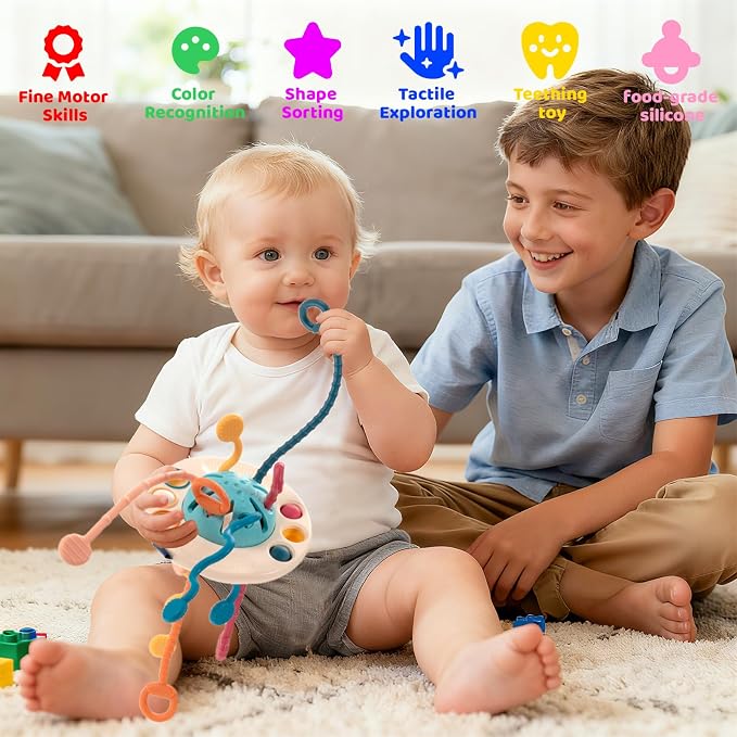 Montessori Baby Toys for 12M+, UFO Sensory Play Set for Toddlers, Pull String Pull String Toy in Stollers Developmental Toys for Fine Motor Skills Gift for Boys& Girls