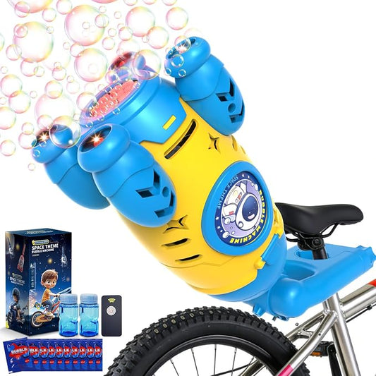 Bubble Gun for Kids, Automatic Rocket Bubble Machine, Handheld & Bicycle Use, Rechargeable Bubble Blower with Solution & LED Light, Summer Outdoor Toy, Gift for Boys Girls Age 3 4 5 6 7 8-12(Yellow)