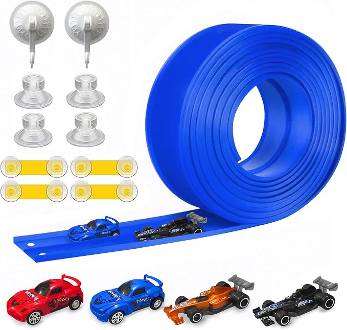 Flexible Race Track for Kids Starter Set - 20FT Flex Race Car Ramp Track with Strong Suction Cups, Rolls Up Portable DIY Racetrack Compatible with Hot Wheels & Diecast 1/64th Cars