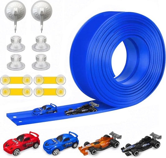 Flexible Race Track for Kids Starter Set - 20FT Flex Race Car Ramp Track with Strong Suction Cups, Rolls Up Portable DIY Racetrack Compatible with Hot Wheels & Diecast 1/64th Cars