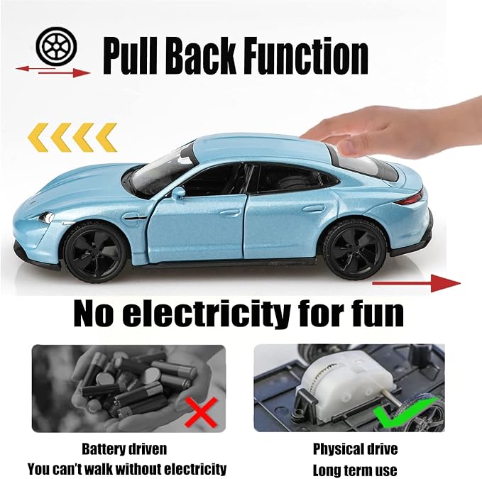 TOKAXI 1/36 Scale Porsche Taycan Turbo Diecast Car Models,Pull Back Vehicles Toy Cars,Cars Gifts for Boys Girls
