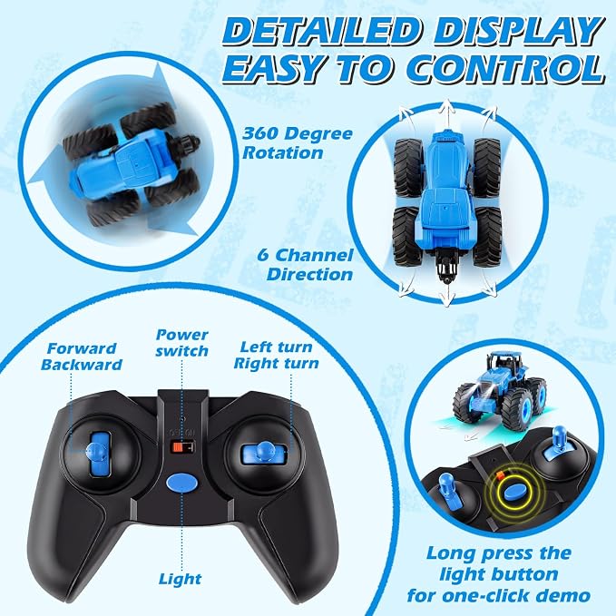 IJIGU Remote Control Tractor Toys, Light Up Farm Monster Trucks Toy for Boys 3, 4, 5, 6, 7 Year Old, 2.4 Ghz RC Tractor Toys, Ideal Christmas, Birthday Gifts for Kids